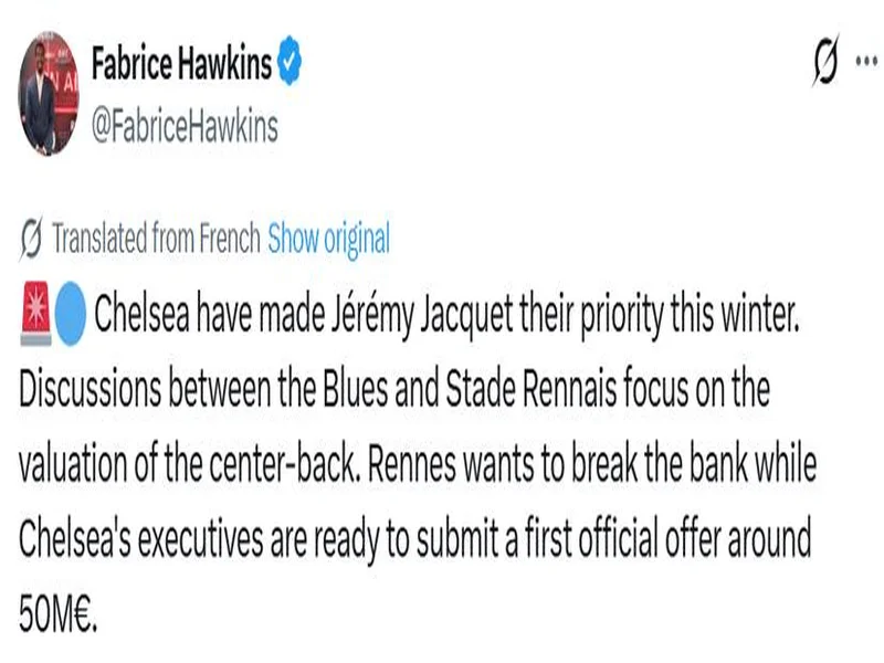 RMC:切尔西预计5000万欧报价雅凯,他们已经腾出外租名额